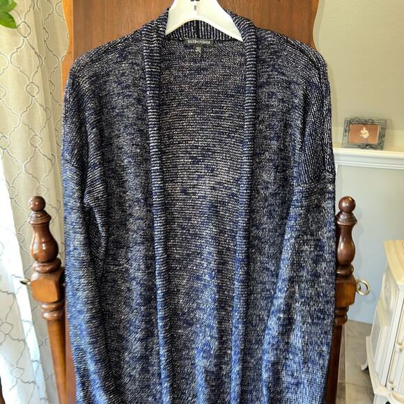 Eileen Fisher Size Medium Cardigan Open Front Karma Linen Blend Blue - Picture 2 of 8